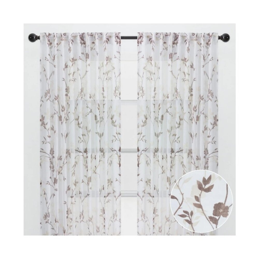 NEW Chanasya Premium 2-Panel Floral Textured Sheer Curtain Panels 52in x 84in
